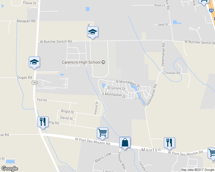 map of restaurants, bars, coffee shops, grocery stores, and more near 508 Saint Girons Drive in Lafayette