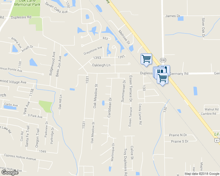 map of restaurants, bars, coffee shops, grocery stores, and more near 38349 Saint Thomas Court in Gonzales