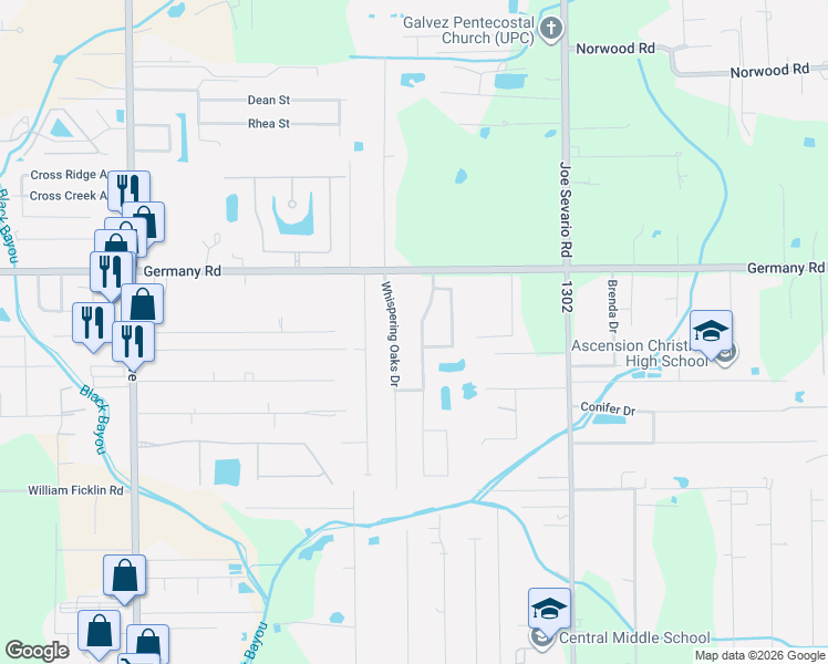 map of restaurants, bars, coffee shops, grocery stores, and more near 14453 Stonegate Manor Drive in Gonzales
