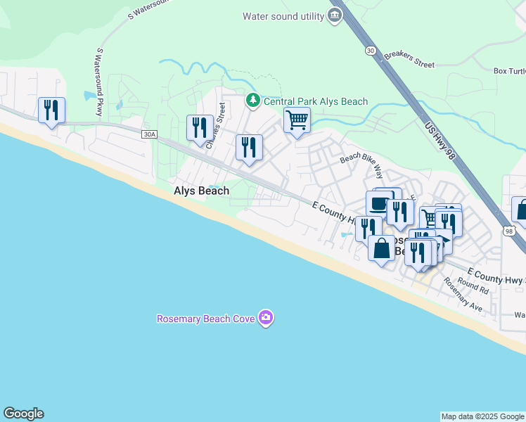 map of restaurants, bars, coffee shops, grocery stores, and more near 226 Paradise by the Sea Boulevard in Panama City Beach