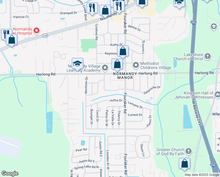 map of restaurants, bars, coffee shops, grocery stores, and more near 8069 Delaroche Drive in Jacksonville