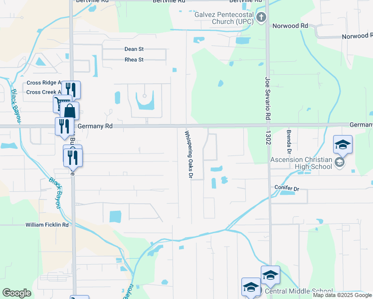 map of restaurants, bars, coffee shops, grocery stores, and more near 14458 Lazy Oaks Drive in Gonzales