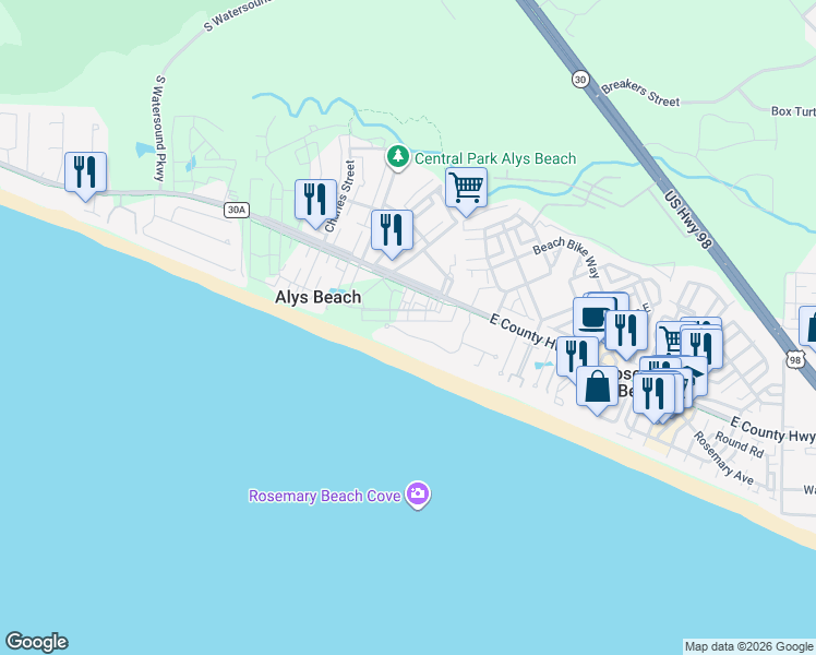 map of restaurants, bars, coffee shops, grocery stores, and more near 236 Paradise by the Sea Boulevard in Panama City Beach