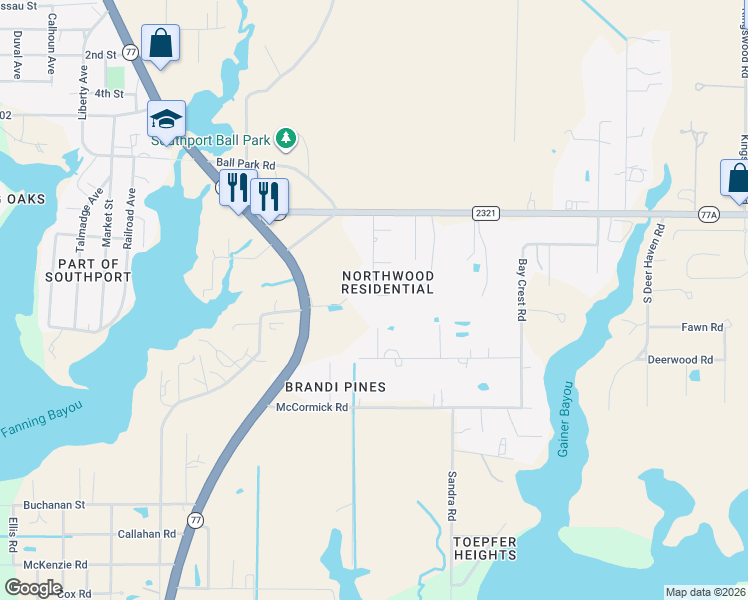 map of restaurants, bars, coffee shops, grocery stores, and more near 7309 Mary Jo Avenue in Panama City