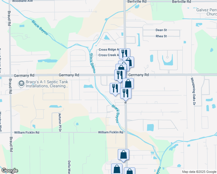 map of restaurants, bars, coffee shops, grocery stores, and more near 40463 Bailey Drive in Gonzales