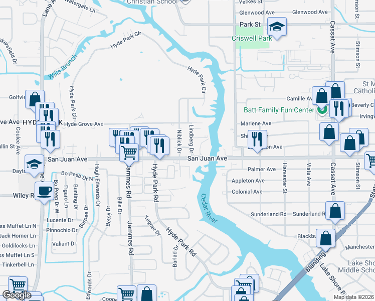 map of restaurants, bars, coffee shops, grocery stores, and more near in Jacksonville