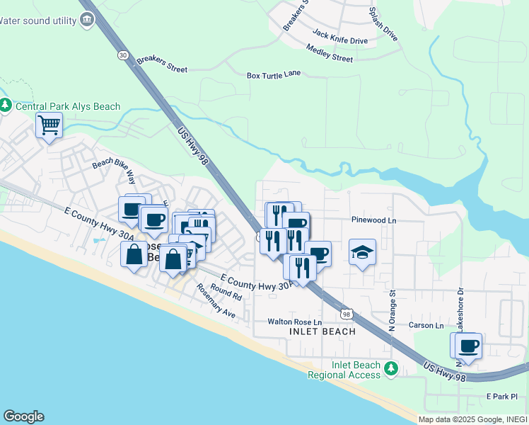 map of restaurants, bars, coffee shops, grocery stores, and more near 29 Piney Sand Trail in Walton County