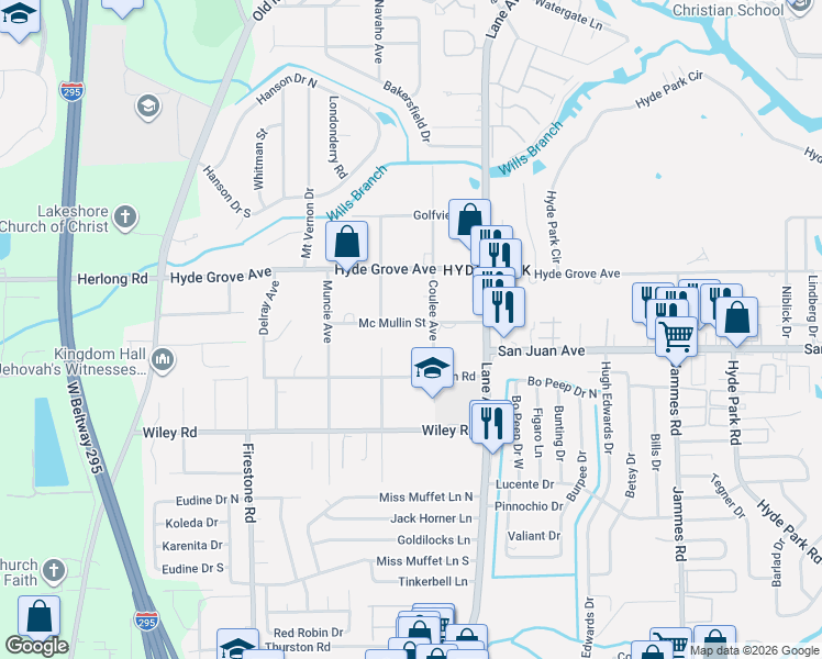 map of restaurants, bars, coffee shops, grocery stores, and more near 1976 Coulee Avenue in Jacksonville