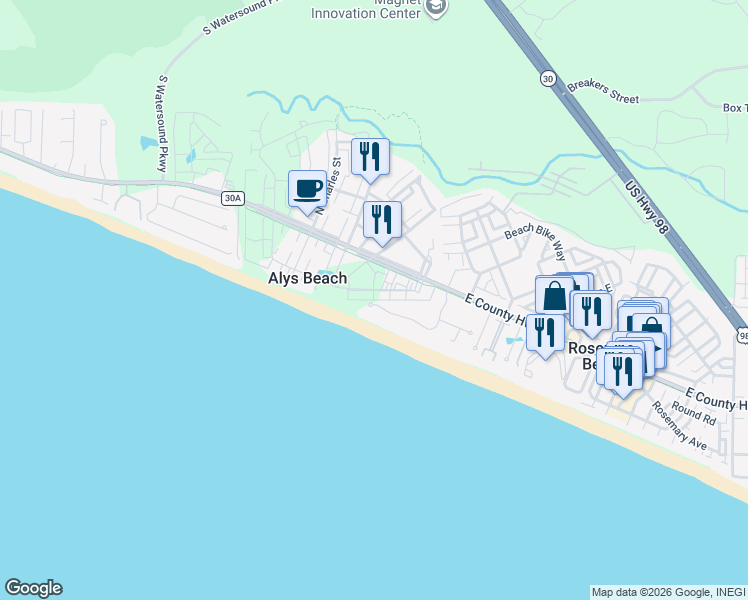map of restaurants, bars, coffee shops, grocery stores, and more near 281 Paradise by the Sea Boulevard in Panama City Beach