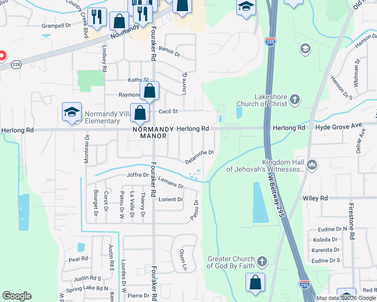 map of restaurants, bars, coffee shops, grocery stores, and more near 2010 Marquis Drive in Jacksonville