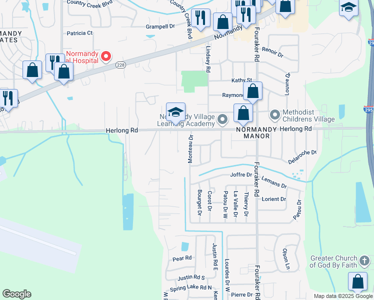 map of restaurants, bars, coffee shops, grocery stores, and more near 2010 Monteau Drive in Jacksonville