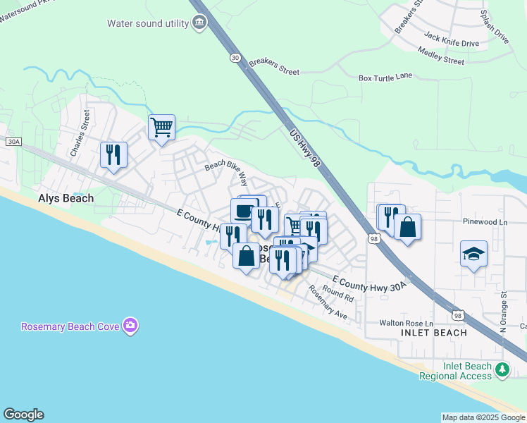map of restaurants, bars, coffee shops, grocery stores, and more near Cobia Run East in Panama City Beach