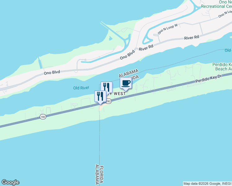 map of restaurants, bars, coffee shops, grocery stores, and more near 204 Key Largo Place in Pensacola