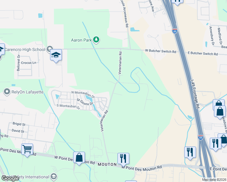 map of restaurants, bars, coffee shops, grocery stores, and more near 273 Veterinarian Road in Lafayette