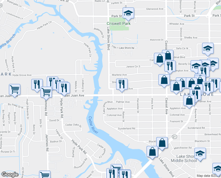 map of restaurants, bars, coffee shops, grocery stores, and more near 8040 Lexington Avenue in Jacksonville