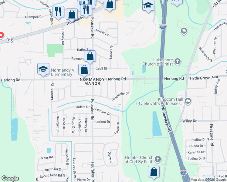 map of restaurants, bars, coffee shops, grocery stores, and more near 1926 Marquis Drive in Jacksonville