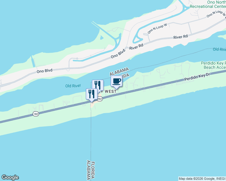 map of restaurants, bars, coffee shops, grocery stores, and more near 17290 Perdido Key Drive in Pensacola