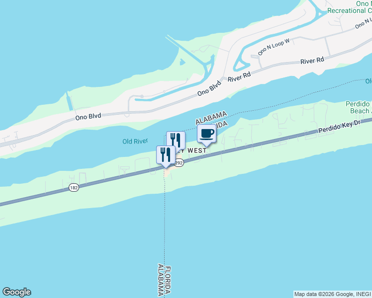 map of restaurants, bars, coffee shops, grocery stores, and more near 204 Key Largo Place in Pensacola