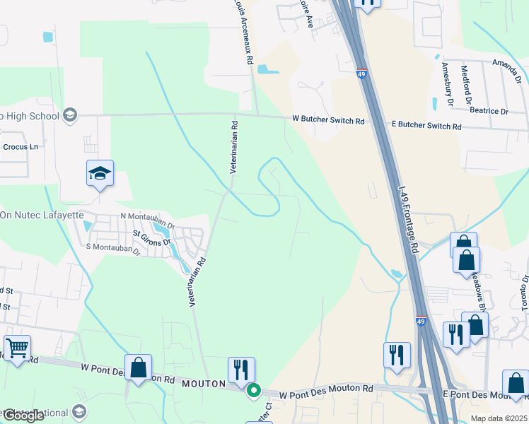 map of restaurants, bars, coffee shops, grocery stores, and more near 116 Coussan Road in Lafayette