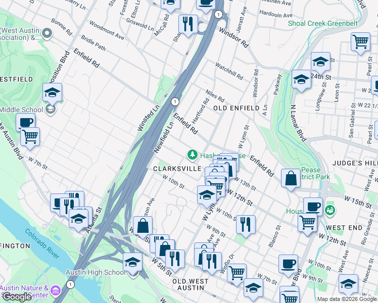 map of restaurants, bars, coffee shops, grocery stores, and more near 1718 Palma Plaza in Austin