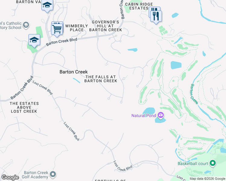 map of restaurants, bars, coffee shops, grocery stores, and more near 2700 Ravello Ridge Drive in Austin