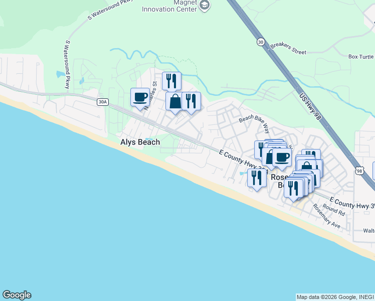 map of restaurants, bars, coffee shops, grocery stores, and more near 236 Paradise by the Sea Boulevard in Panama City Beach