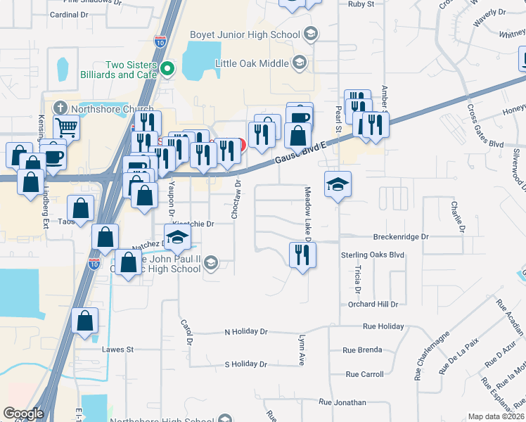 map of restaurants, bars, coffee shops, grocery stores, and more near 1913 Edgemere Drive in Slidell