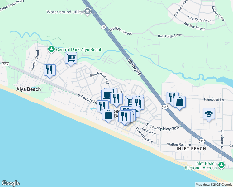map of restaurants, bars, coffee shops, grocery stores, and more near 157 Cobia Run East in Panama City Beach