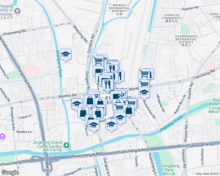 map of restaurants, bars, coffee shops, grocery stores, and more near Wen Hui Lu in Hangzhou Shi