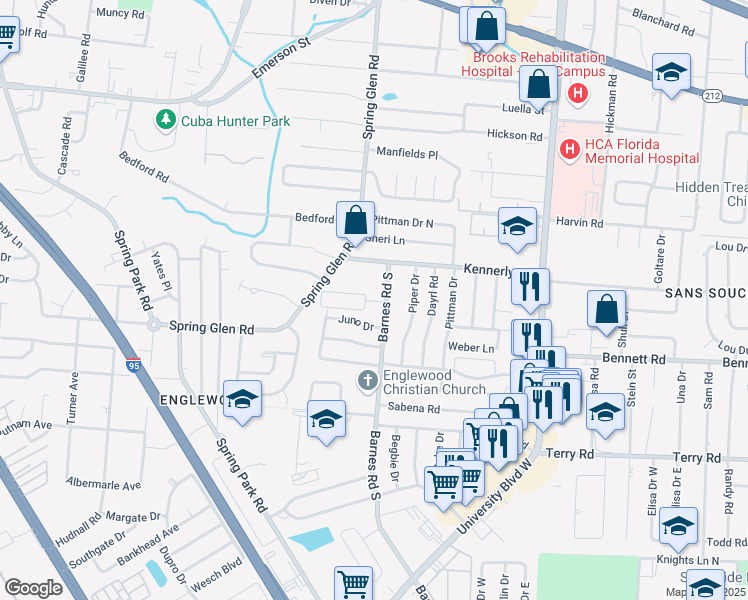 map of restaurants, bars, coffee shops, grocery stores, and more near 4064 Barnes Road South in Jacksonville