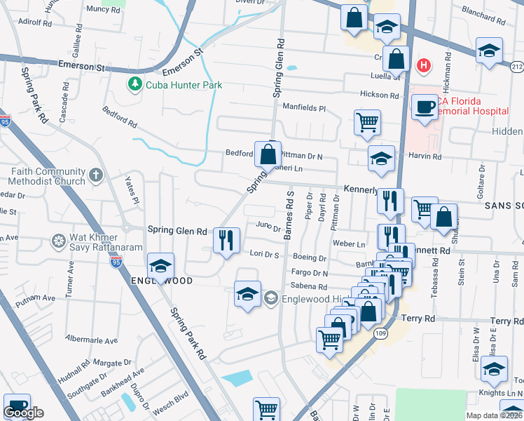 map of restaurants, bars, coffee shops, grocery stores, and more near 4064 Barnes Road South in Jacksonville