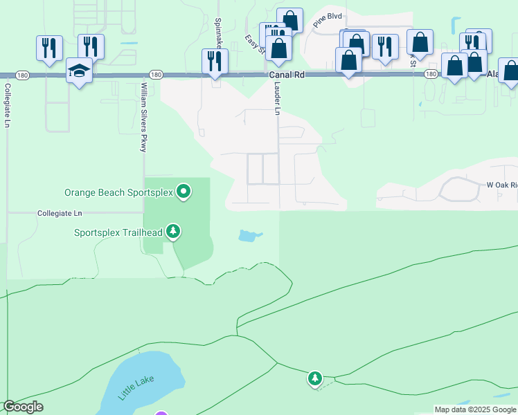 map of restaurants, bars, coffee shops, grocery stores, and more near 24607 Tarpon Ln in Orange Beach