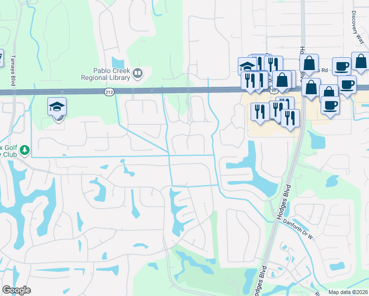 map of restaurants, bars, coffee shops, grocery stores, and more near 3714 Windmaker Way in Jacksonville