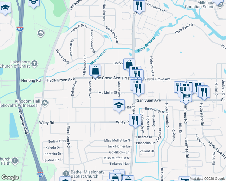 map of restaurants, bars, coffee shops, grocery stores, and more near 1948 Coulee Avenue in Jacksonville