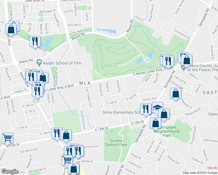 map of restaurants, bars, coffee shops, grocery stores, and more near 3903 Carmel Drive in Austin