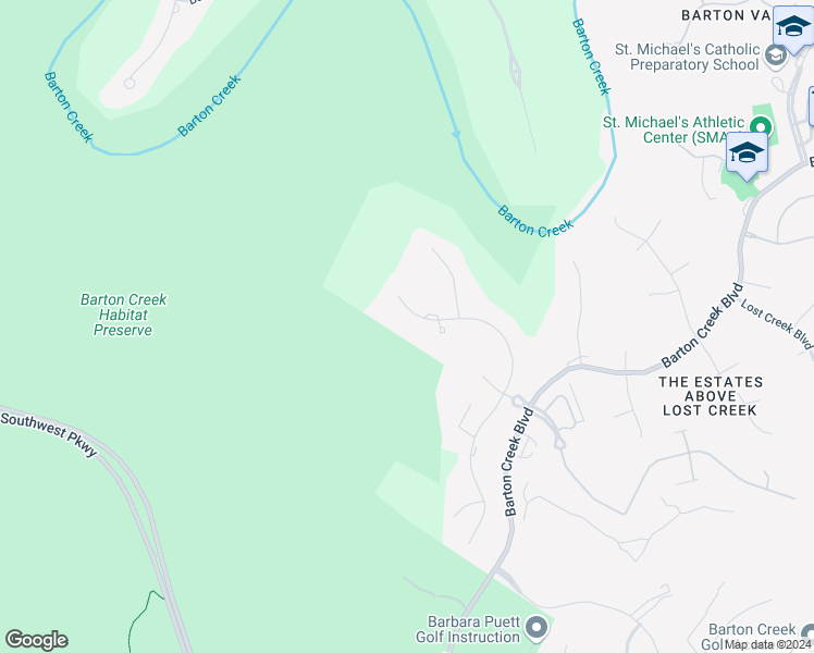 map of restaurants, bars, coffee shops, grocery stores, and more near 3600 Verano Drive in Austin