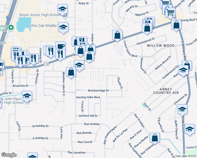 map of restaurants, bars, coffee shops, grocery stores, and more near 602 Taylors Trail in Slidell