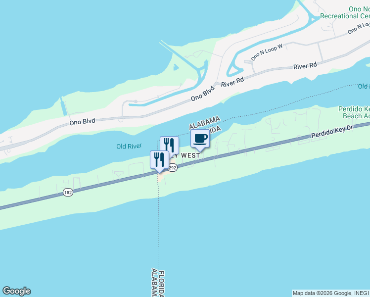 map of restaurants, bars, coffee shops, grocery stores, and more near 204 Key Largo Pl in Pensacola