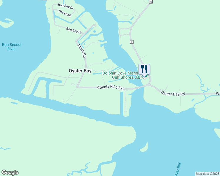 map of restaurants, bars, coffee shops, grocery stores, and more near 16728 County Road 6 in Gulf Shores