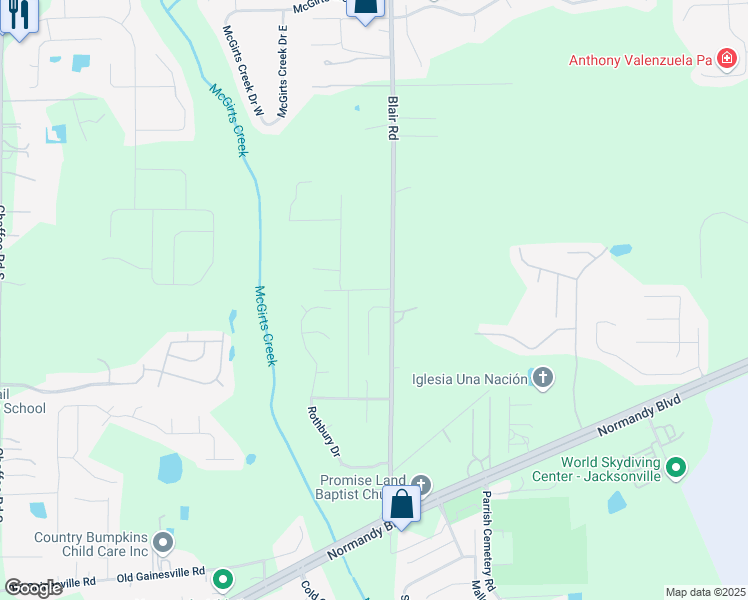 map of restaurants, bars, coffee shops, grocery stores, and more near 1918 Logging Lane in Jacksonville