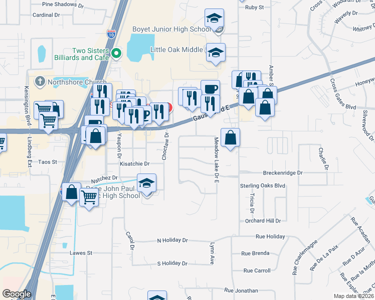 map of restaurants, bars, coffee shops, grocery stores, and more near 1913 Edgemere Drive in Slidell