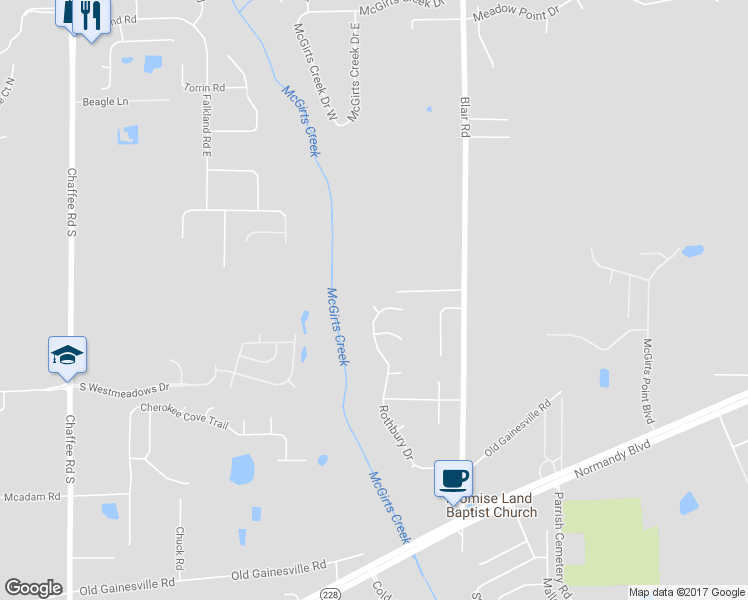 map of restaurants, bars, coffee shops, grocery stores, and more near 1919 Romford Court in Jacksonville