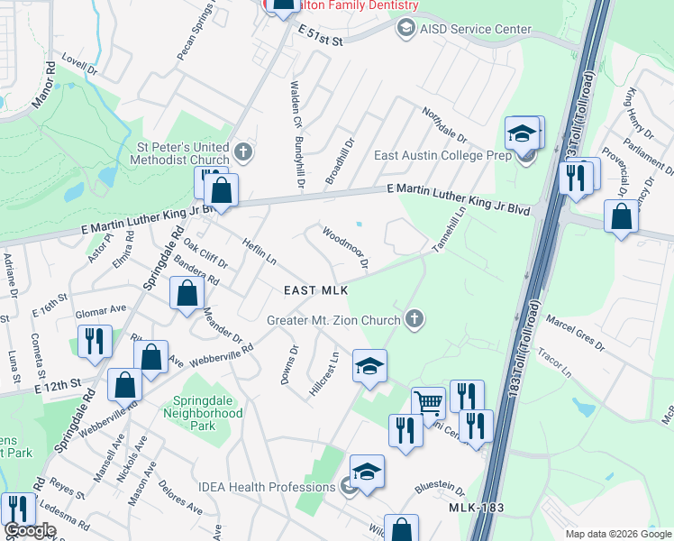 map of restaurants, bars, coffee shops, grocery stores, and more near 5200 Stone Gate Drive in Austin