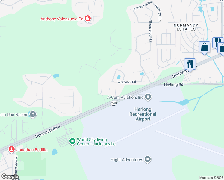 map of restaurants, bars, coffee shops, grocery stores, and more near 9664 Freefall Road in Jacksonville