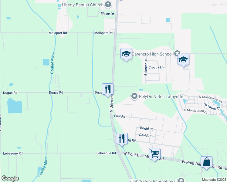 map of restaurants, bars, coffee shops, grocery stores, and more near 3001-3005 North University Avenue in Lafayette