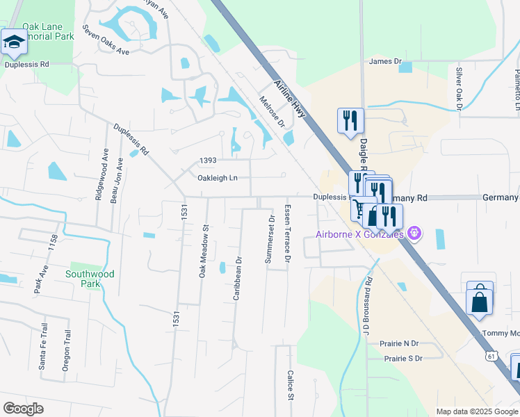 map of restaurants, bars, coffee shops, grocery stores, and more near 38400 Barbados Drive in Gonzales