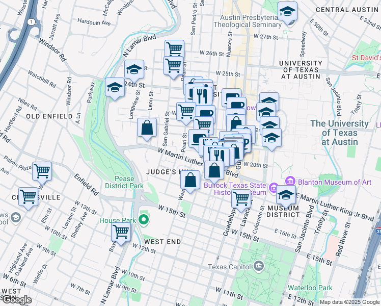 map of restaurants, bars, coffee shops, grocery stores, and more near 706 West Martin Luther King Junior Boulevard in Austin