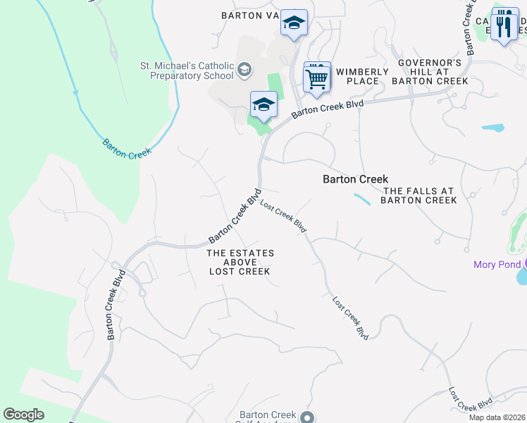 map of restaurants, bars, coffee shops, grocery stores, and more near 3735 Lost Creek Boulevard in Austin