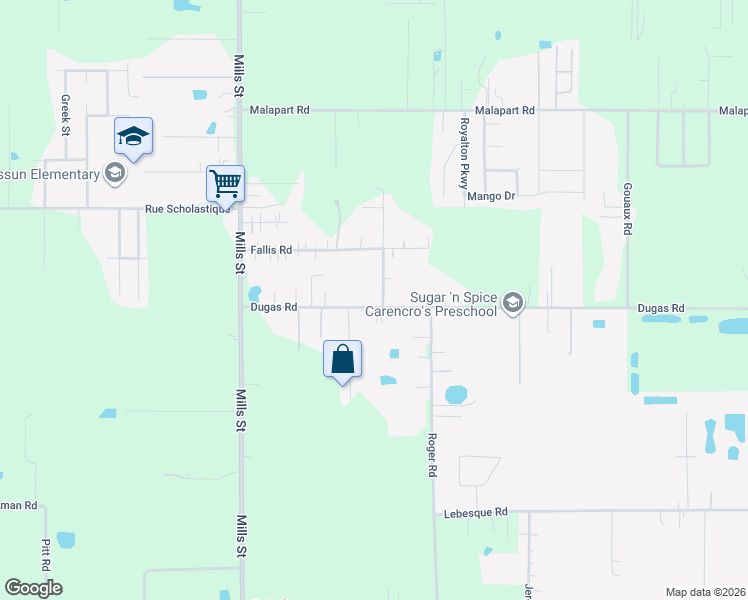 map of restaurants, bars, coffee shops, grocery stores, and more near 1114 N Dugas Rd in Lafayette