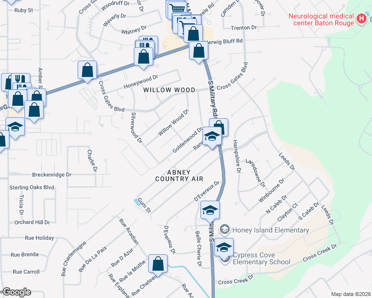 map of restaurants, bars, coffee shops, grocery stores, and more near 40755 Ranch Road in Slidell